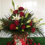 Lilly and Red Rose Arrangement